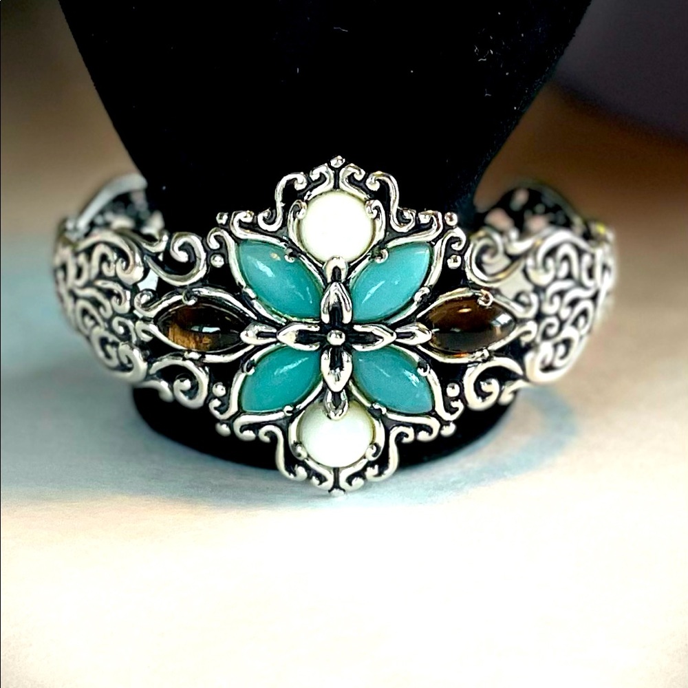 Carolyn Pollack Sterling Amazonite, MOP & Smoky Quartz Cuff